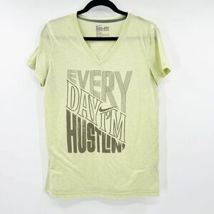 Nike Women's Lime Green V Neck Everyday I'm Hustlin Casual Tee‎ Size M